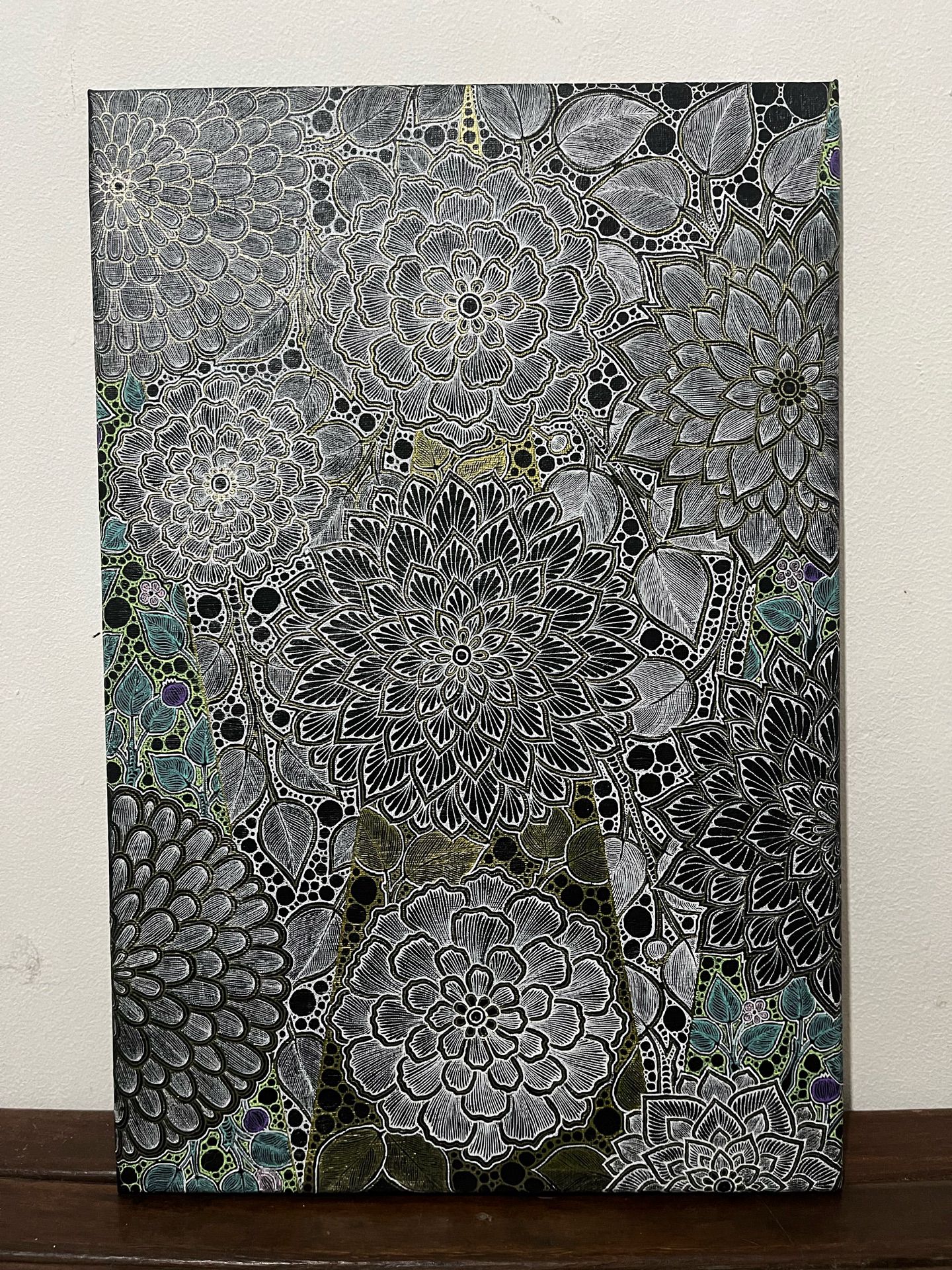 Flowers and resentment No. 2
Gel pen on black gesso
3 pcs x 12" x 18"
$250.00