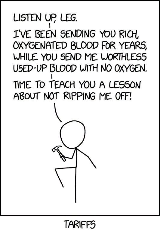 Stick figure holding a hammer says 'Listen up, leg. I've been sending you rich oxygenated blood while you send me worthless