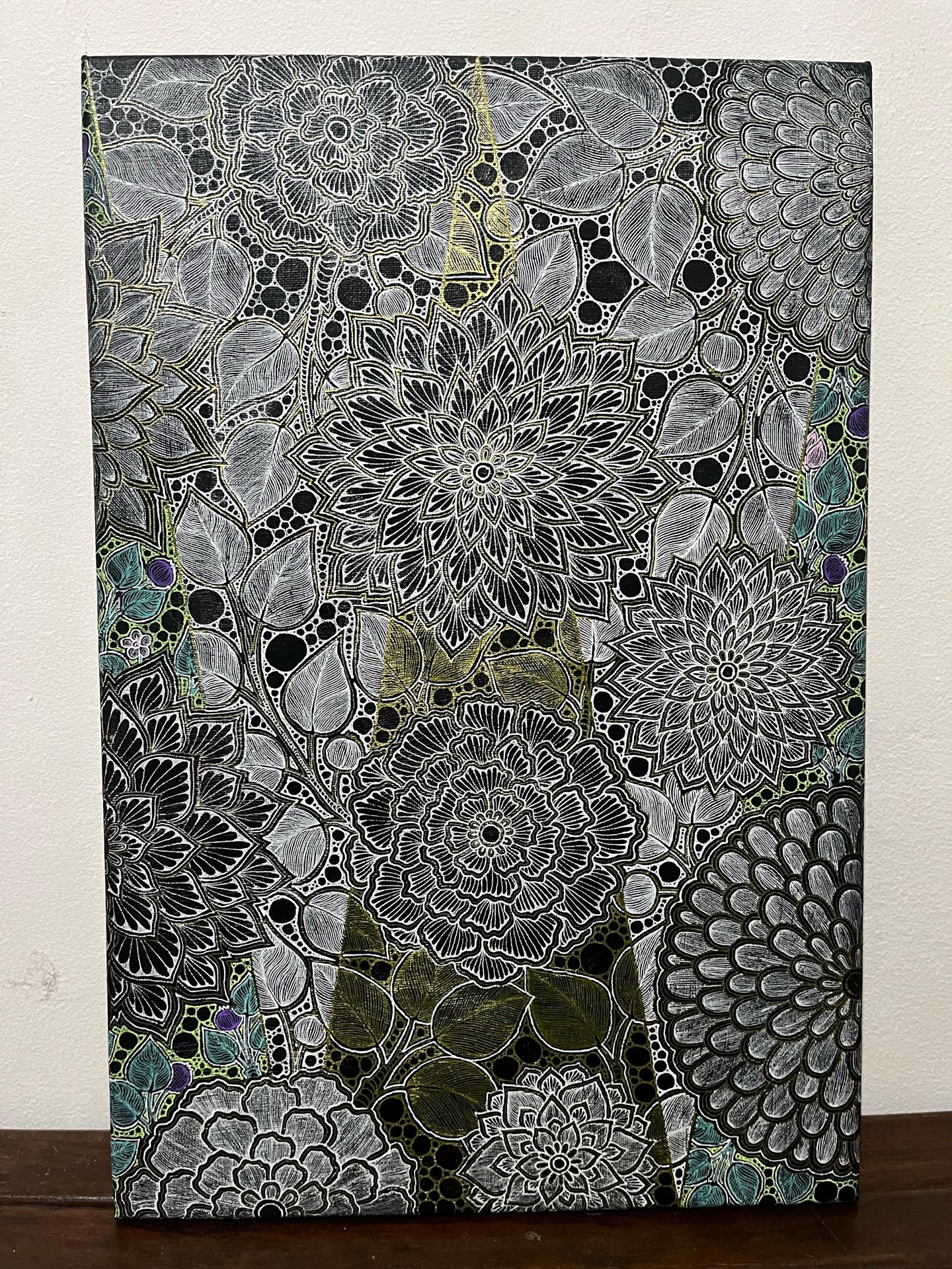 Flowers and resentment No. 1
Gel pen on black gesso
3 pcs x 12" x 18"
$250.00